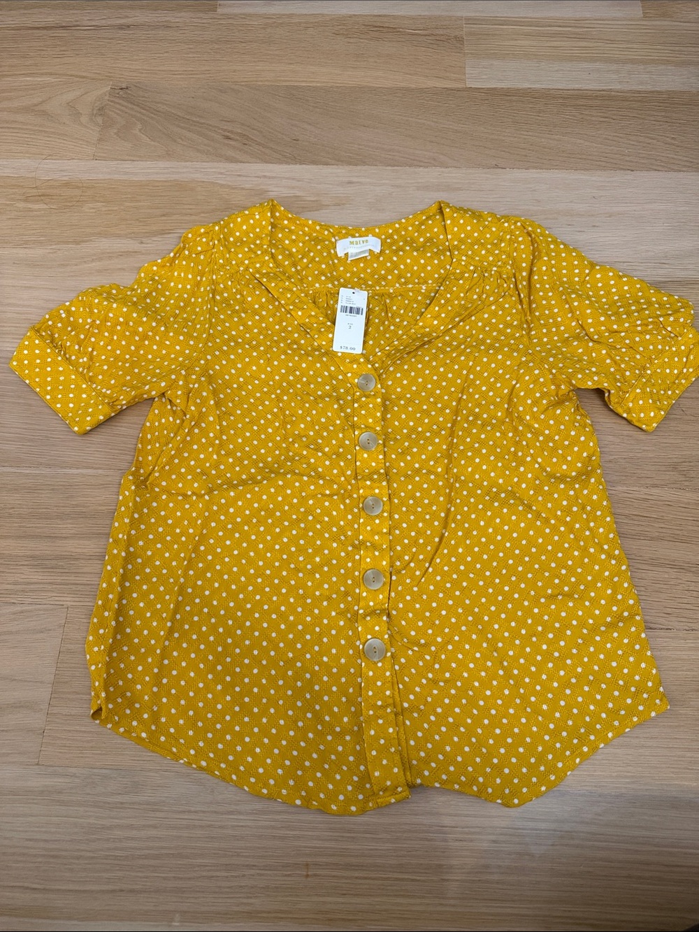 Maeve Yellow Polka Dot Button-Front Blouse